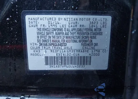 2016 Nissan Sentra Fe+ S/S/Sl/Sr/Sv from USA, damaged, VIN 3N1AB7AP6GL640233